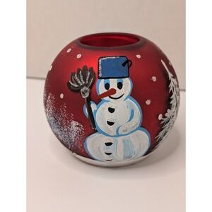 Glass Europa Red Candle Votive Holder Made In Poland Hand Painted